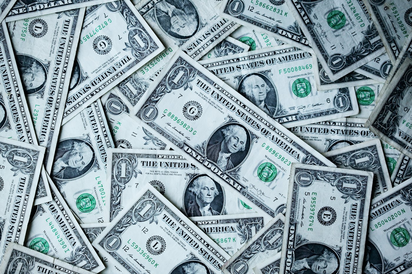 A spread of United States one dollar bills